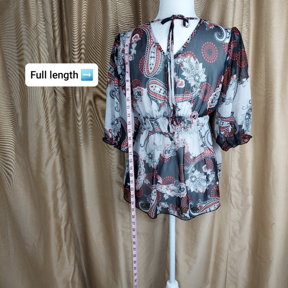 Sushi flowers Red & Black Print Detail blouse size S - Picture 5 of 9
